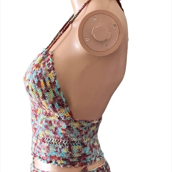 OOAK Tie Dye Crochet Crop Top Handmade Adjustable One Size fits S-L - Picture 6 of 16